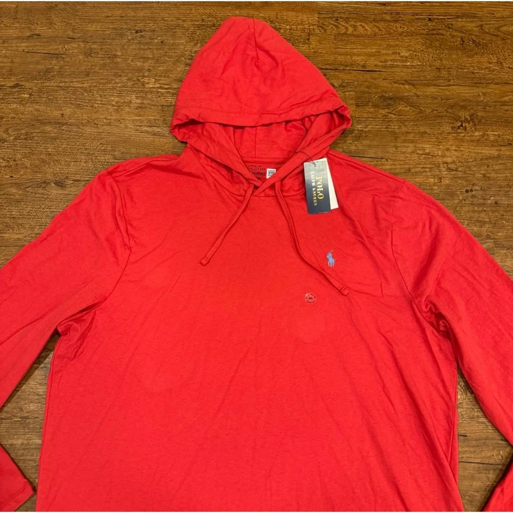 Polo Ralph Lauren Red Lightweight Pullover Hoodie Sweatshirt T Shirt Men's 2XL